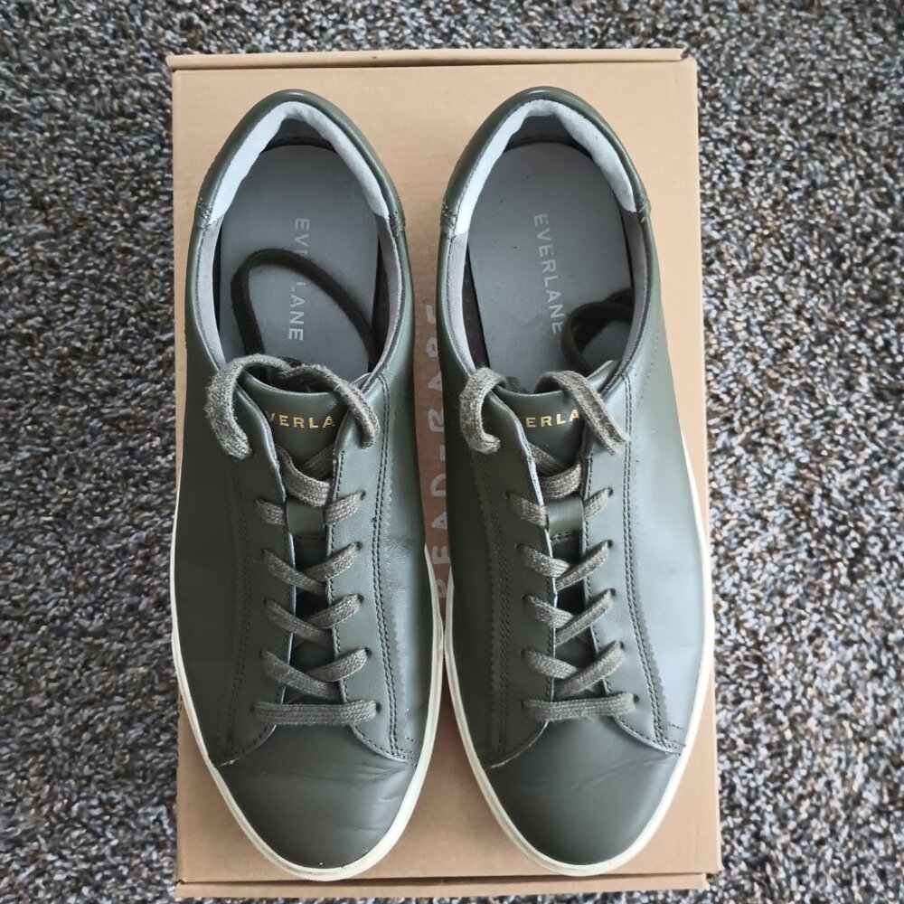Everlane Day Sneaker Womens‎ 9.5 Olive Grn Leather Tennis Shoe, Sz 9